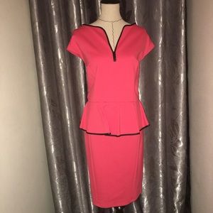 Peplum Dress w/Cap Sleeves and Leather Trim
